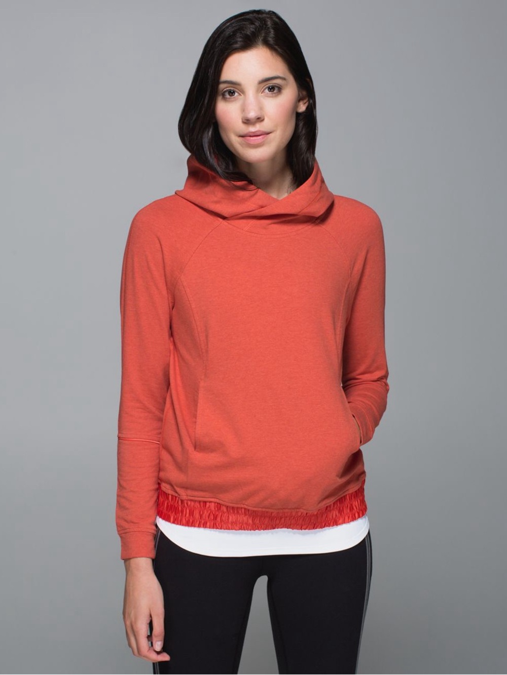 Lululemon All Good Pullover hoodie in Heathered Alarming/Orange, Size 8